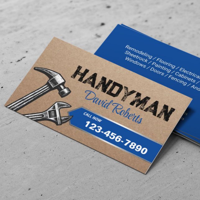 Carte De Visite Handyman Service de réparation et d'entretien bleu (Créateur téléchargé)