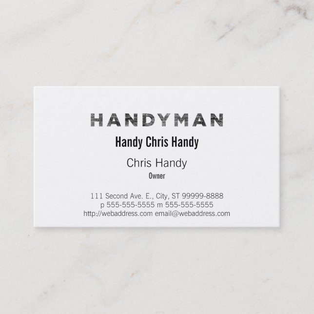Carte De Visite Handyman [Style Letterpress] (Devant)
