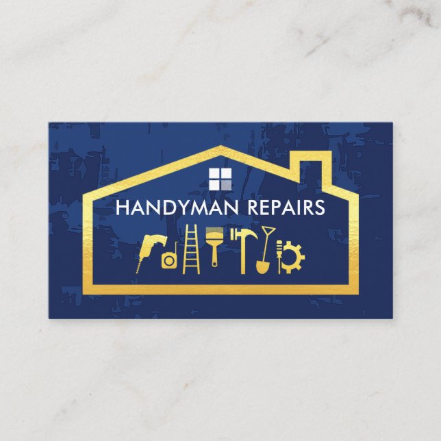 Carte De Visite Handyman Tools Gold Building Frame Business Card (Devant)