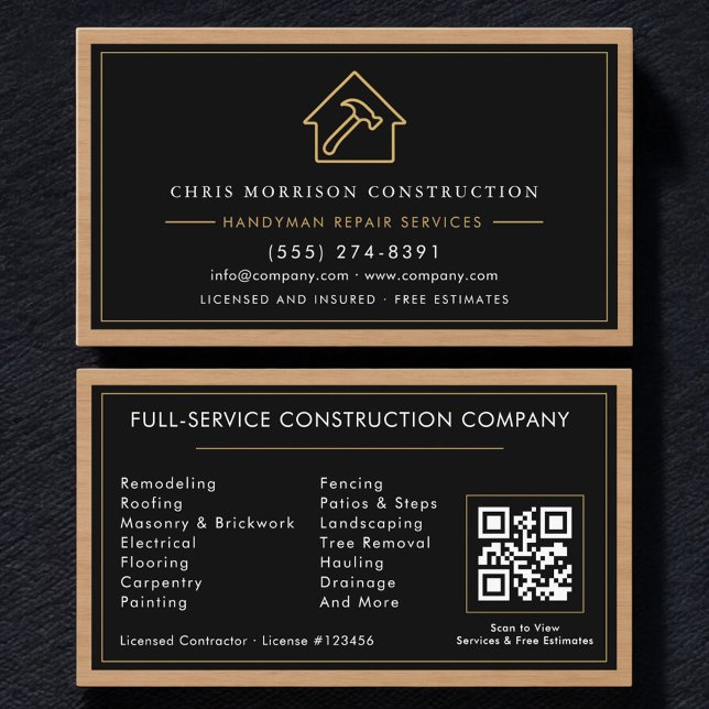 Carte De Visite Handyman Wood QR Code Construction (Créateur téléchargé)