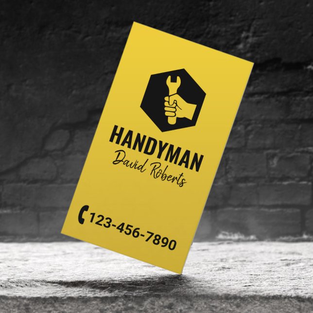 Carte De Visite Handyman Wrench Logo Gold Repair Service (Créateur téléchargé)