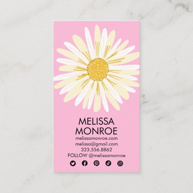 Carte De Visite Happy Daisy a illustré les icônes des médias socia (Dos)