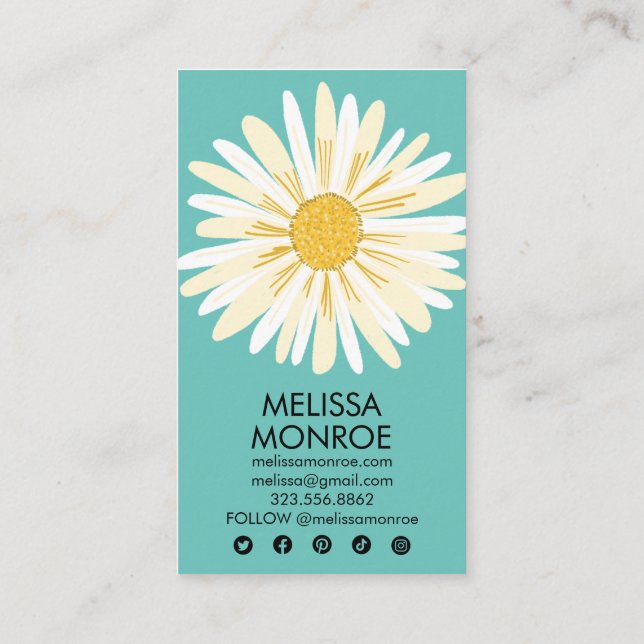 Carte De Visite Happy Daisy a illustré les icônes des médias socia (Dos)