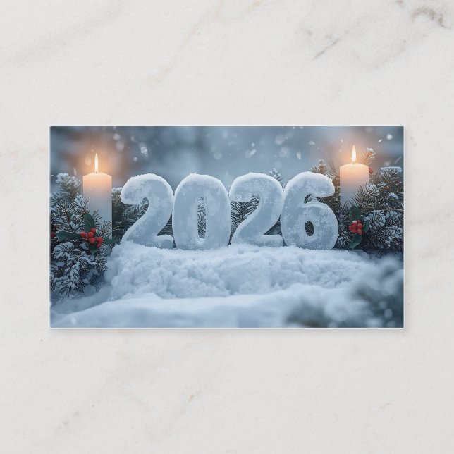 Carte De Visite happy new year 2026 frosty elegant business card (Devant)