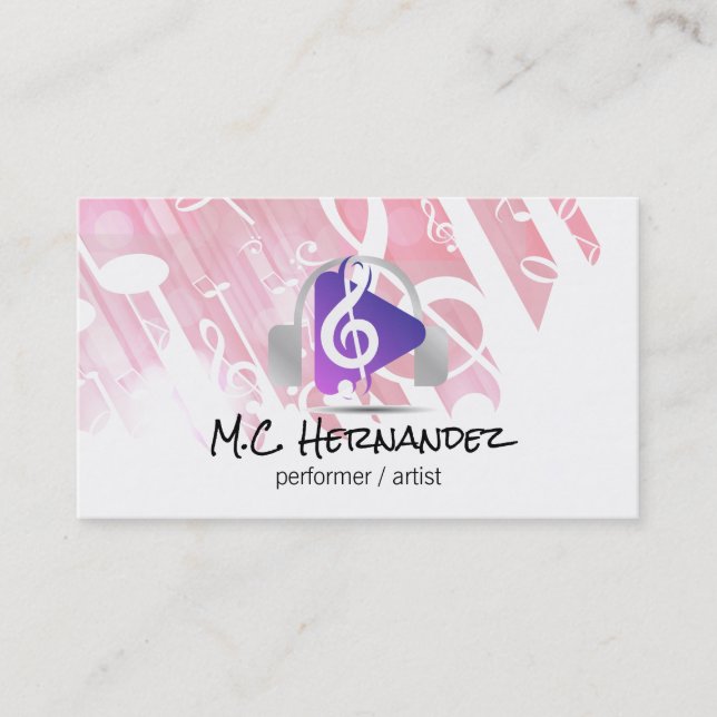 Carte De Visite Headphones | Musical Note | Play Button (Devant)
