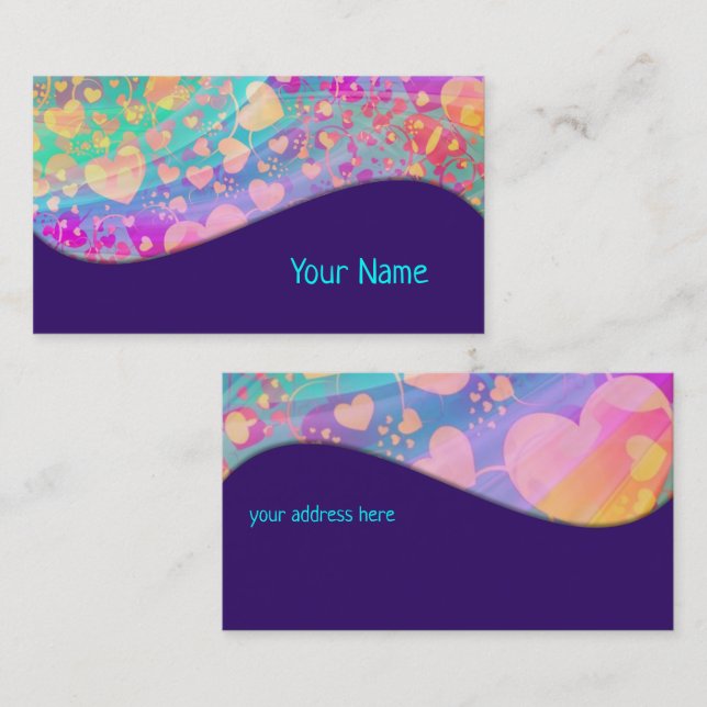 Carte De Visite Heart Love Motif Pastel Design (Devant / Derrière)
