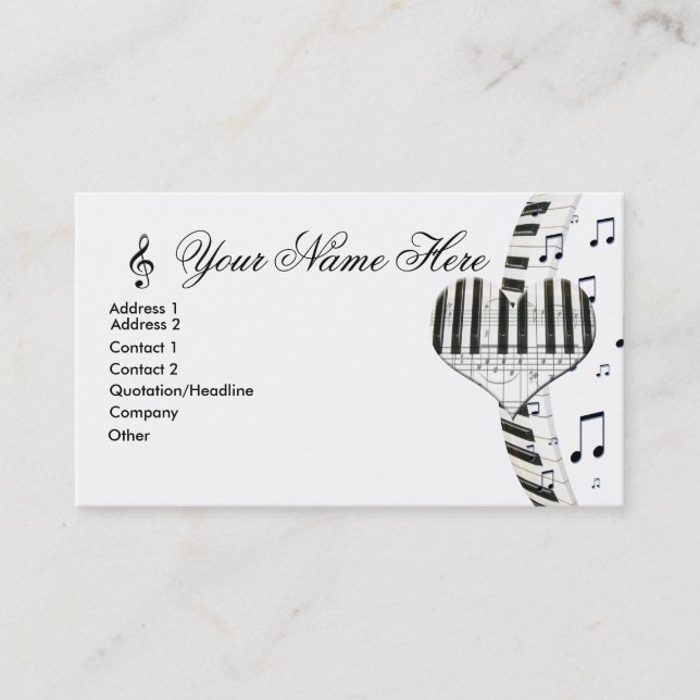 Carte De Visite Heart Piano Keyboard et notes musicales (Devant)