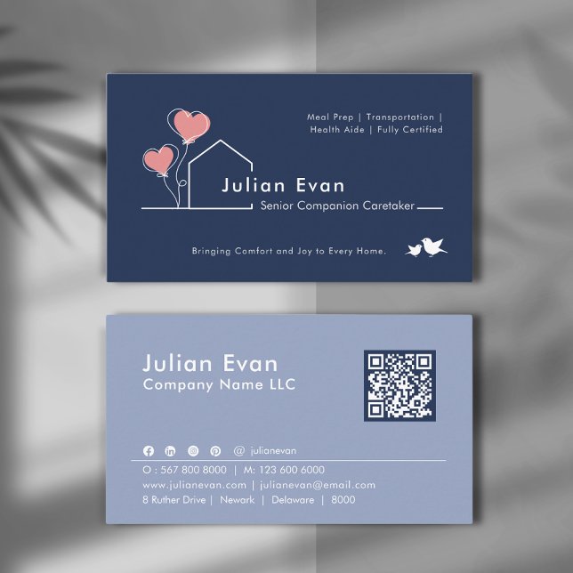 Carte De Visite Heartwarming House bleu marine Services aux aidant (Créateur téléchargé)