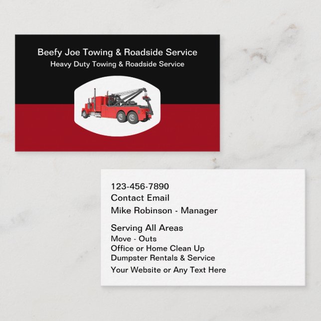 Carte De Visite Heavy Duty Tow Truck Roadside Service (Devant / Derrière)