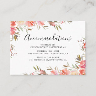 Carte De Visite Hébergement de mariage floral rose à l'hôtel
