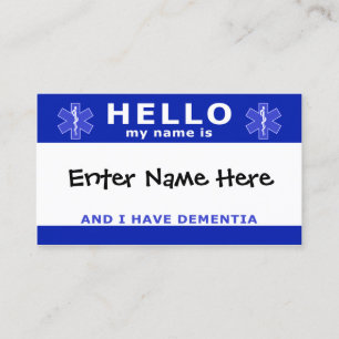 Carte De Visite HELLO j'ai une identification de démence
