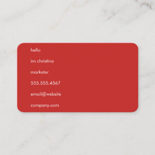Carte De Visite Hello Simple Texte Rouge