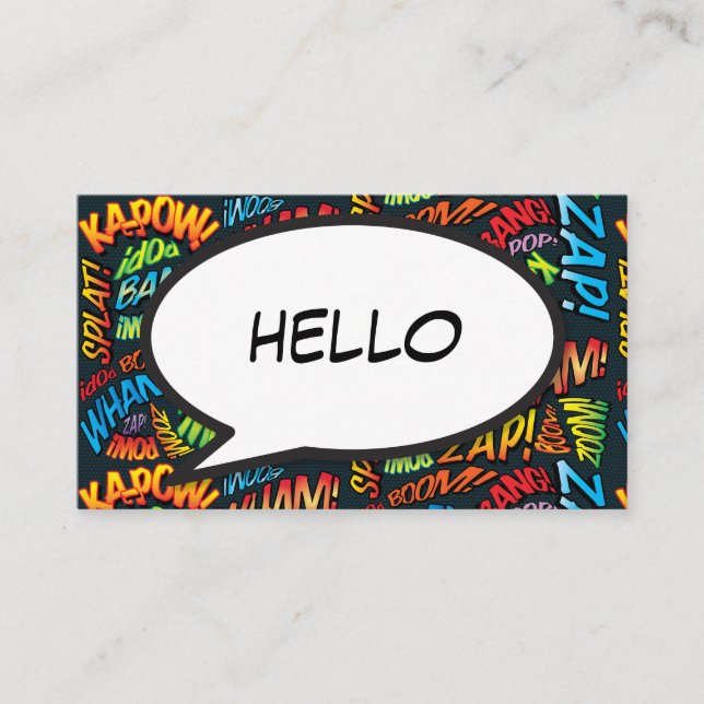 Carte De Visite HELLO Speech Bubble Fun Retro Combook (Devant)