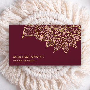 Carte De Visite Henné bordeaux or Mehndi islamique Mehndi