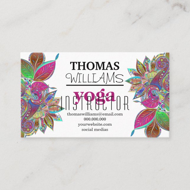 Carte De Visite Henné floral de mandala d'instructeur de yoga (Devant)