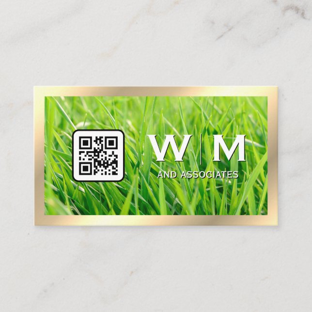 Carte De Visite Herbe | Bordure or | Code QR (Devant)