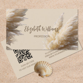 Carte De Visite Herbe des Pampas Photo Réaliste | Code QR