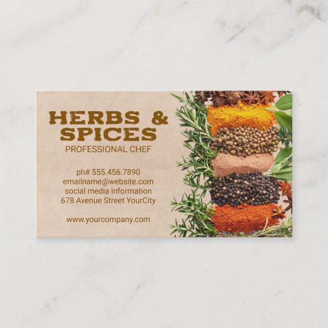 Carte De Visite Herbes et épices | Ingrédients cuisines (Devant)
