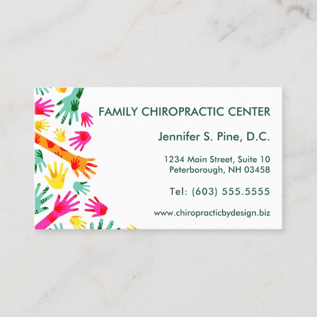 Carte De Visite Heures de bureau colorées Chiropractor (Devant)
