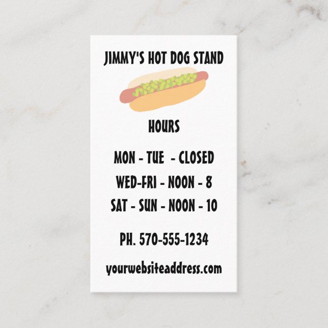 Carte De Visite Heures de support de hot-dog d'opération (Devant)