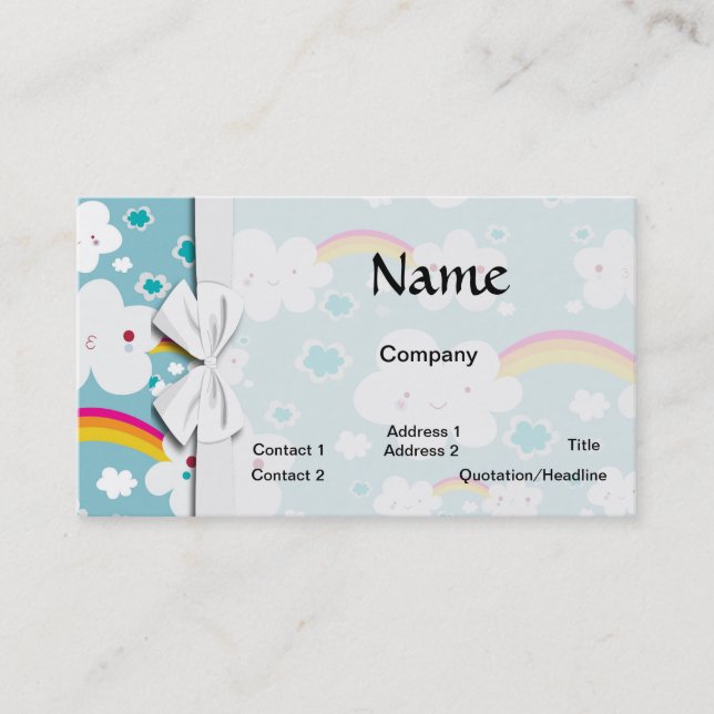 Carte De Visite heureux kawaii arc-en-ciel et motif de nuages (Devant)