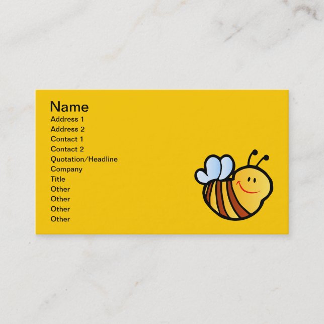 CARTE DE VISITE HEUREUX PETIT BOMBLEBEE BEE CARTOON CUTE HONEY INS (Devant)