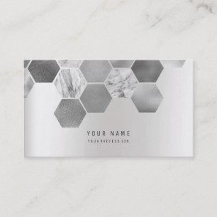 Carte De Visite Hexagone Géométrique Marbre Métallique Gris Argent
