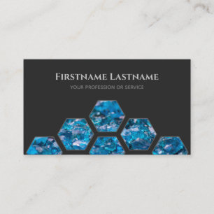 Carte De Visite Hexagons saphirs bleus gris foncé élégant