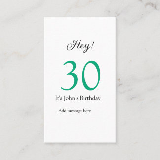 Carte De Visite Hey it's 30th birthday green black bold letter nam