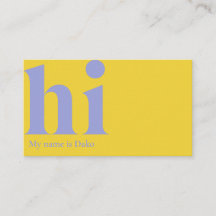 Carte de visite "hi" moderne en jaune et perwinkle