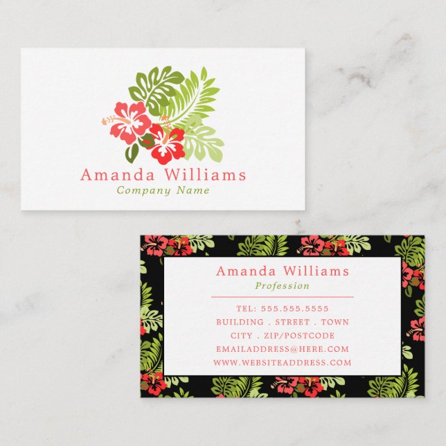 Carte De Visite Hibiscus hawaïen Design, Floral (Devant / Derrière)