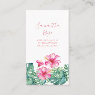 Carte De Visite Hibiscus rose Fleur Monstera Palm Feuilles