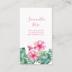 Carte De Visite Hibiscus rose Fleur Monstera Palm Feuilles