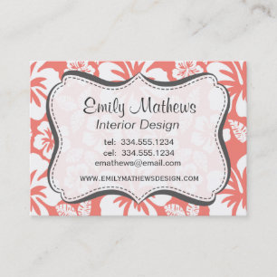 Carte De Visite Hibiscus tropical rose corail