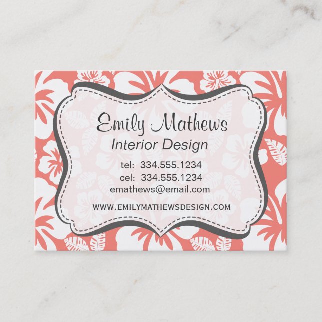 Carte De Visite Hibiscus Tropical Rose Corail (Devant)
