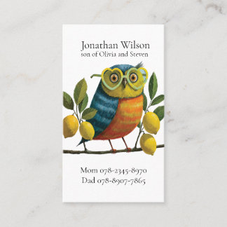 Carte De Visite Hibou Coloré avec des Lunettes en Forme de Cœur