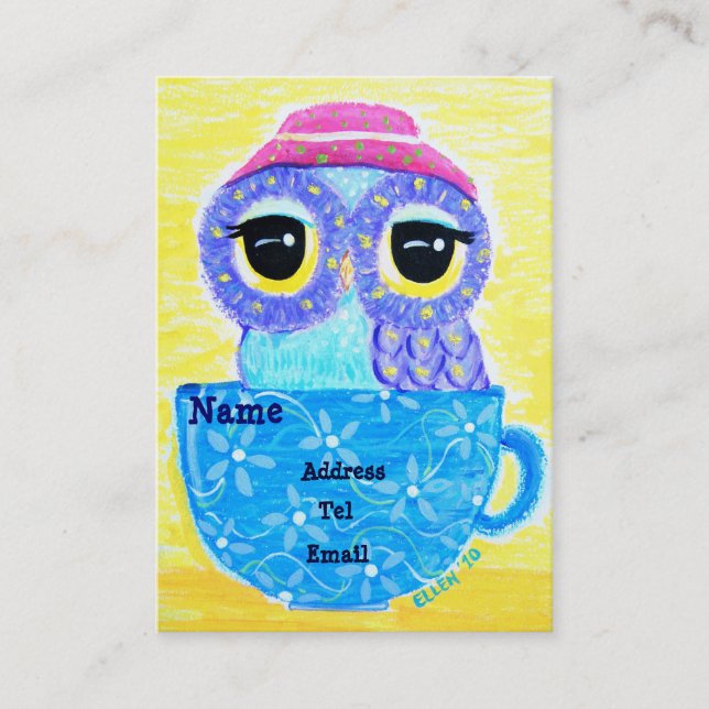 Carte De Visite Hibou dans une tasse de thé (Devant)