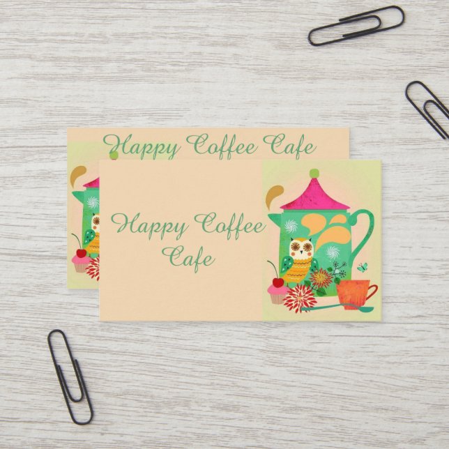 Carte De Visite Hibou de café de matin (Devant/Arrière en situation)
