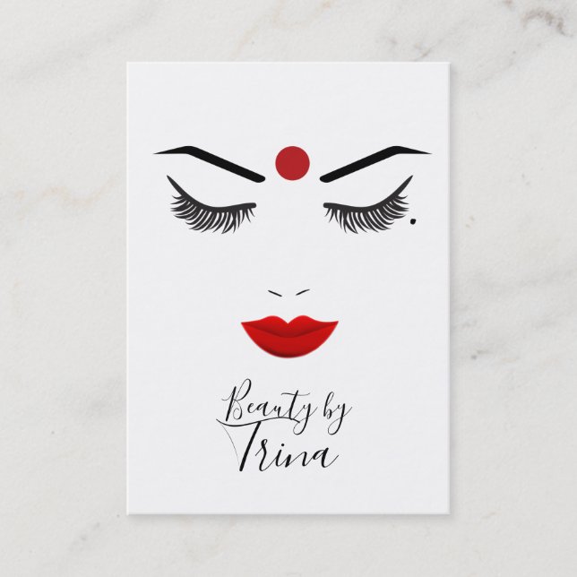 Carte De Visite Hindu Dot Beauté Visage Lashes & Red Lips Maquilla (Devant)