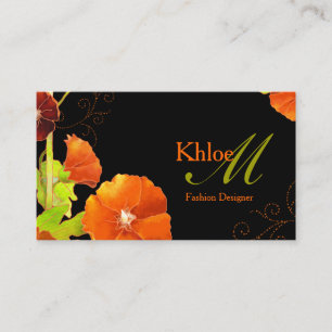 Carte De Visite Hip Red Hollyhocks noir Monogramme