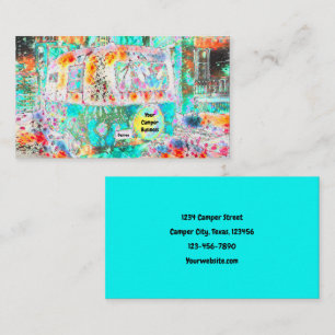 Carte De Visite Hippie Camper Turquoise White Girl Glamping