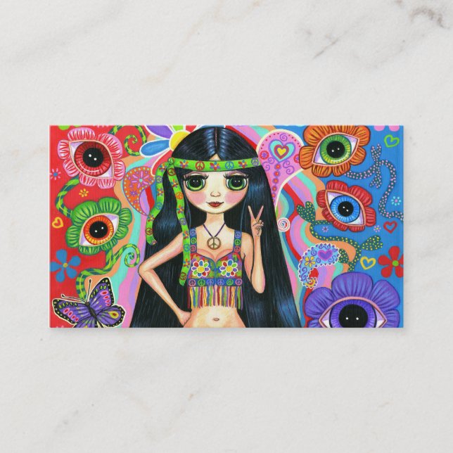 Carte de visite hippie mignon de fille de signe de (Devant)