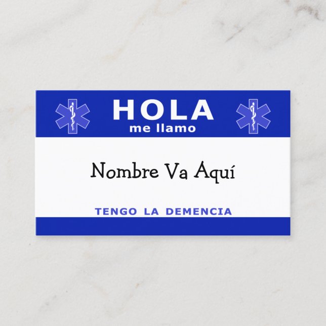 Carte De Visite HOLA me llamo y tengo la demencia (Devant)