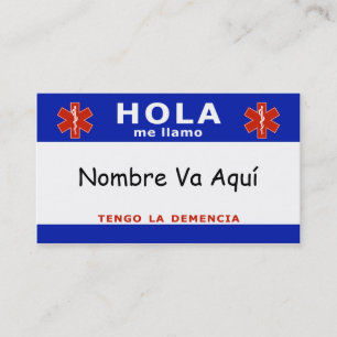 Carte De Visite HOLA me llamo y tengo la demencia