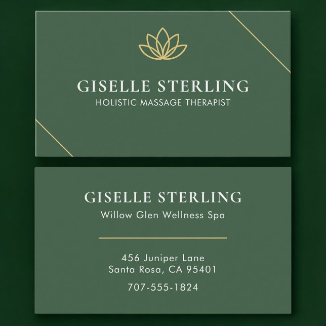 Carte De Visite Holistic Massage Therapist Green Gold (Créateur téléchargé)