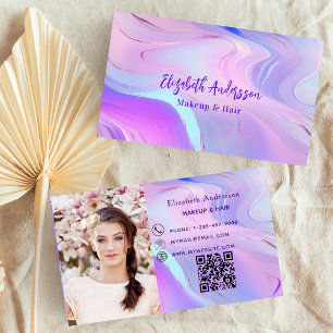 Carte De Visite Hologramme rose violet photo qr code