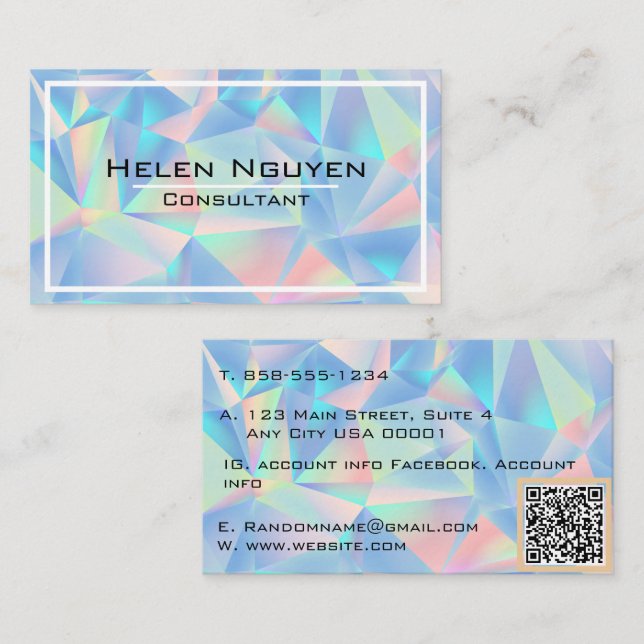 Carte De Visite Hologramme simulé de pierre opale moderne (Devant / Derrière)