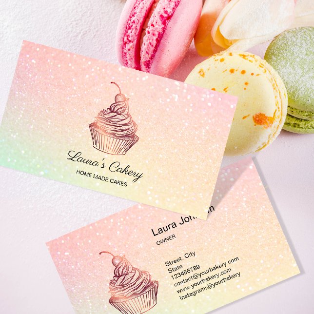 Carte De Visite Holograph Cakes & Sweets Cupcake Maison Boulangeri (Créateur téléchargé)