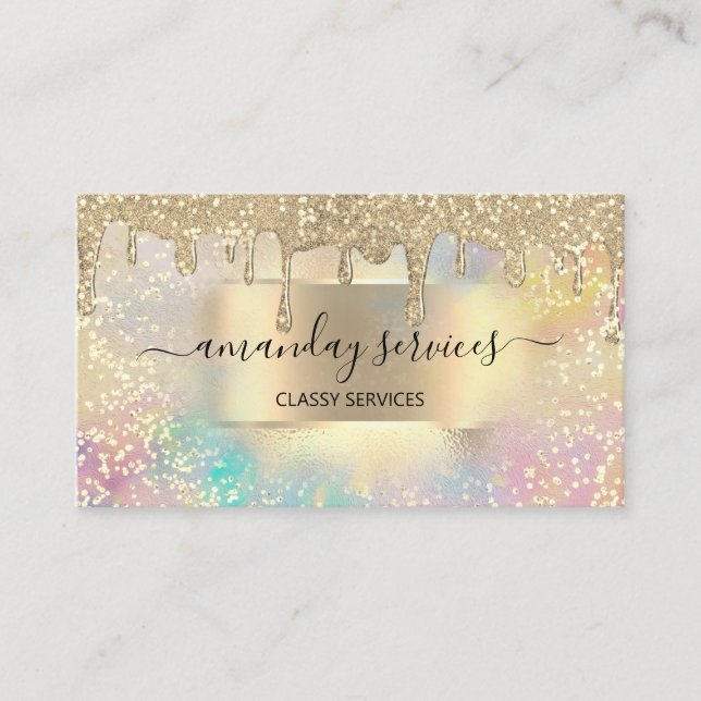 Carte De Visite Holograph Drips Confetti Maquillage Lashes Nails (Devant)