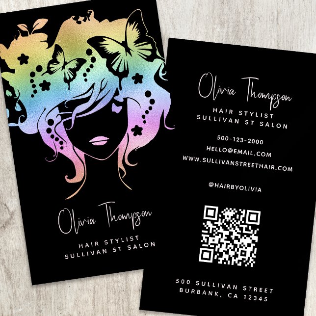 Carte De Visite Holographe Hair Styliste QR Code (Créateur téléchargé)